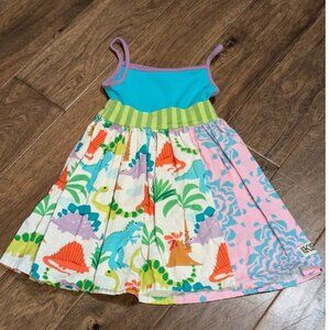 Girls 5t K Pea dinosaur summer dress green and blue